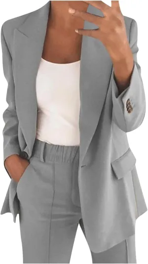 2 Piece Blazer Sets Women Trendy 2025 Workout Outfits Plus Size Business Casual Pant Suit Set Dressy Pants Suits
