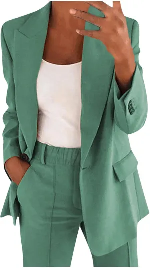 2 Piece Blazer Sets Women Trendy 2025 Workout Outfits Plus Size Business Casual Pant Suit Set Dressy Pants Suits