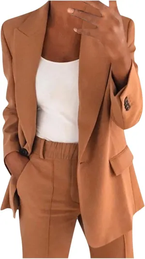 2 Piece Blazer Sets Women Trendy 2025 Workout Outfits Plus Size Business Casual Pant Suit Set Dressy Pants Suits