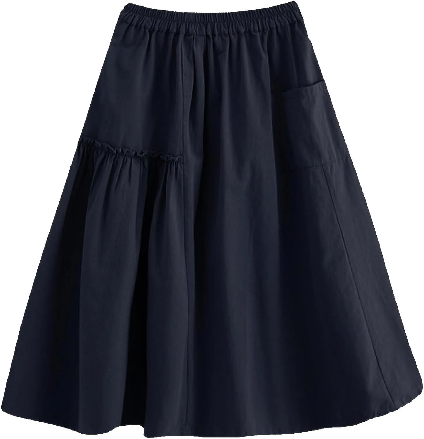2024 Summer Skirt for Women Casual Pleated Elegant Solid Color Midi Skirts Elastic Waist Flowy Skirt with Pocket