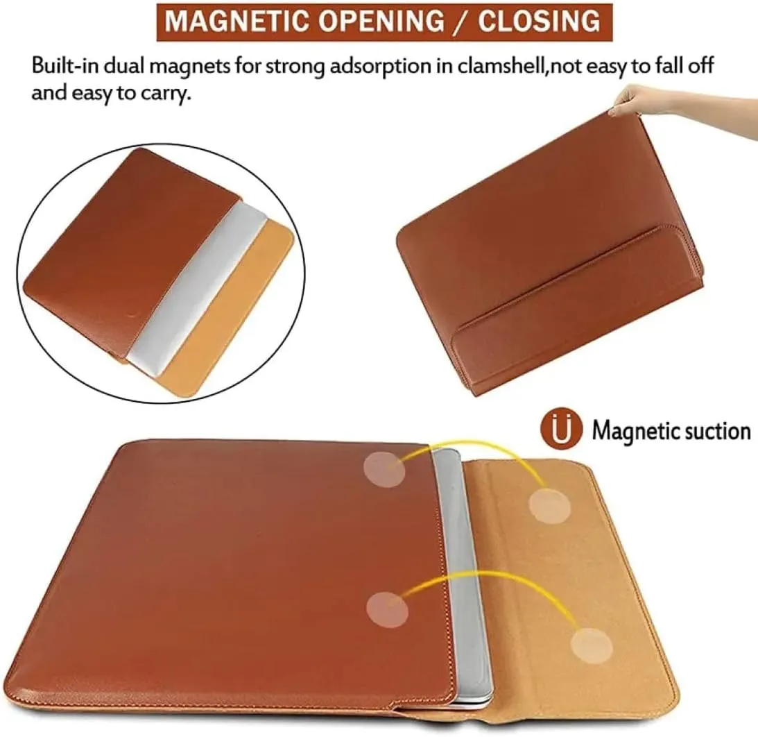 3 in 1 Laptop Sleeve Protective PU Leather Case Waterproof Shockproof Magnetic Closure Adjustable Stand, Mouse Pad Lightweight 11-14 Inch Laptop and Tablet Universal Fit Portable Durable Color Brown