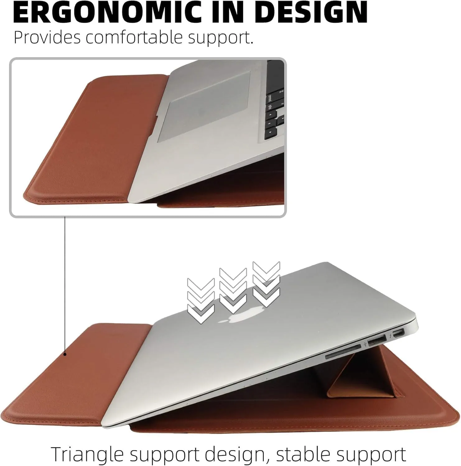3 in 1 Laptop Sleeve Protective PU Leather Case Waterproof Shockproof Magnetic Closure Adjustable Stand, Mouse Pad Lightweight 11-14 Inch Laptop and Tablet Universal Fit Portable Durable Color Brown