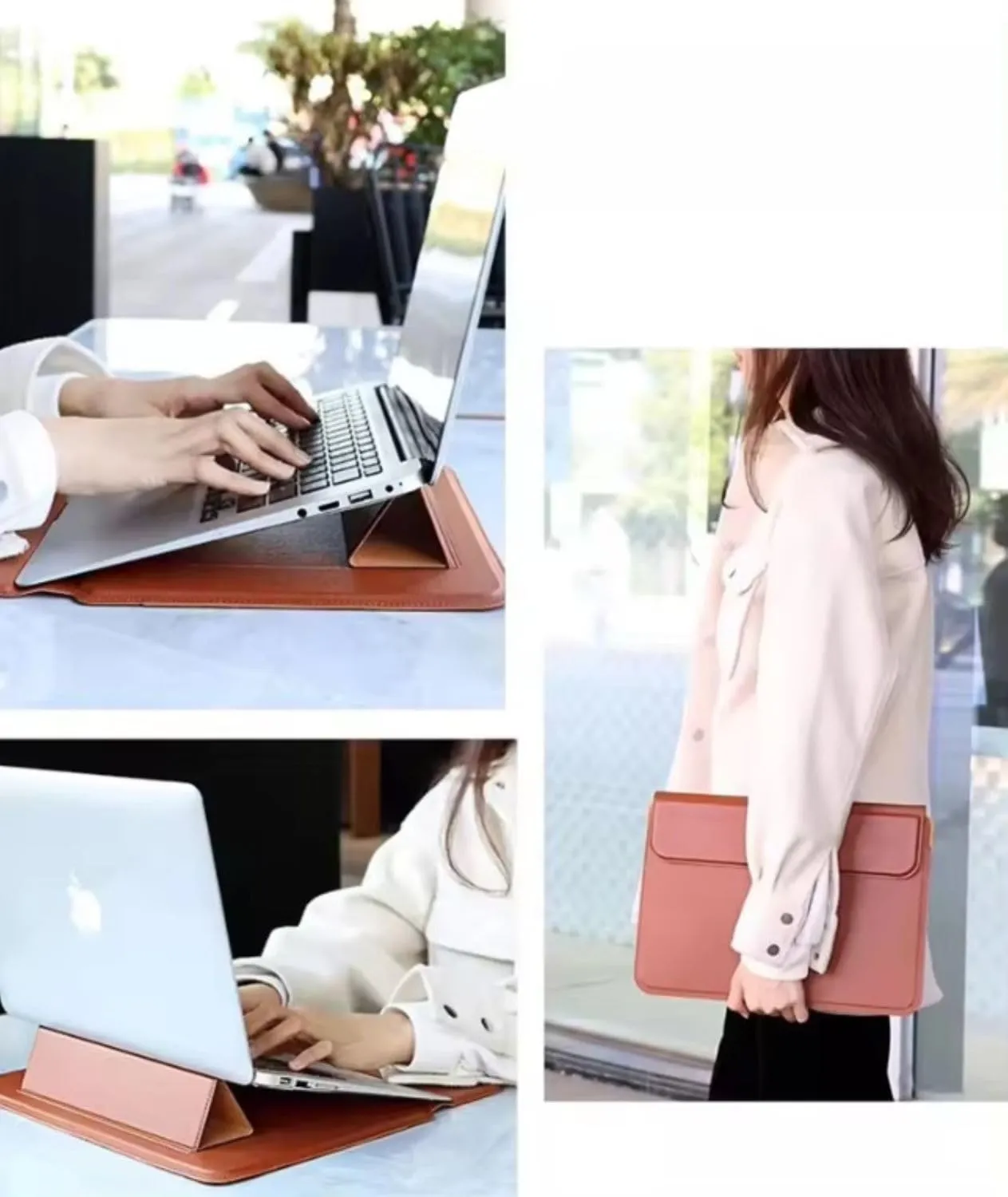 3 in 1 Laptop Sleeve Protective PU Leather Case Waterproof Shockproof Magnetic Closure Adjustable Stand, Mouse Pad Lightweight 11-14 Inch Laptop and Tablet Universal Fit Portable Durable Color Brown