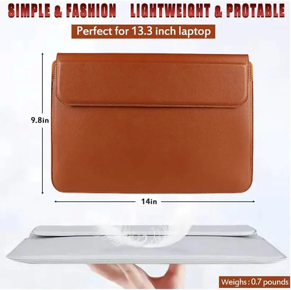 3 in 1 Laptop Sleeve Protective PU Leather Case Waterproof Shockproof Magnetic Closure Adjustable Stand, Mouse Pad Lightweight 11-14 Inch Laptop and Tablet Universal Fit Portable Durable Color Brown