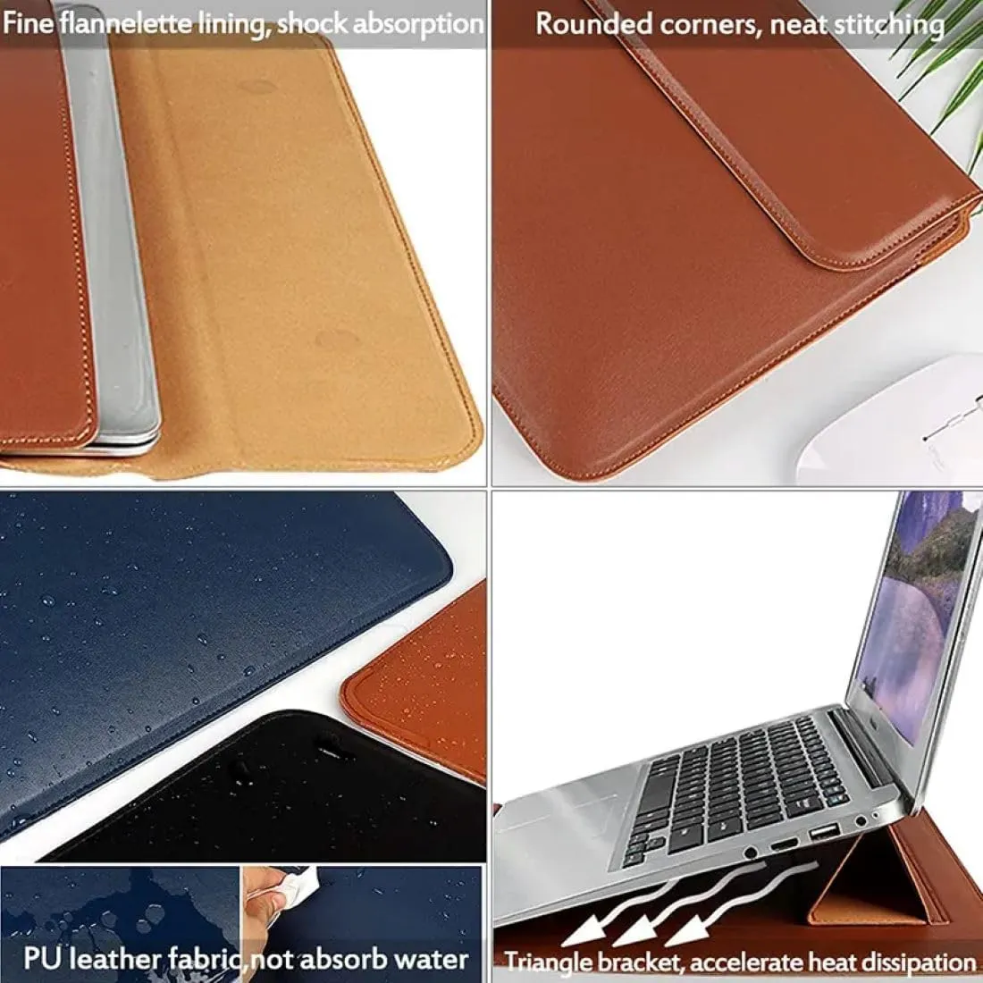 3 in 1 Laptop Sleeve Protective PU Leather Case Waterproof Shockproof Magnetic Closure Adjustable Stand, Mouse Pad Lightweight 11-14 Inch Laptop and Tablet Universal Fit Portable Durable Color Brown