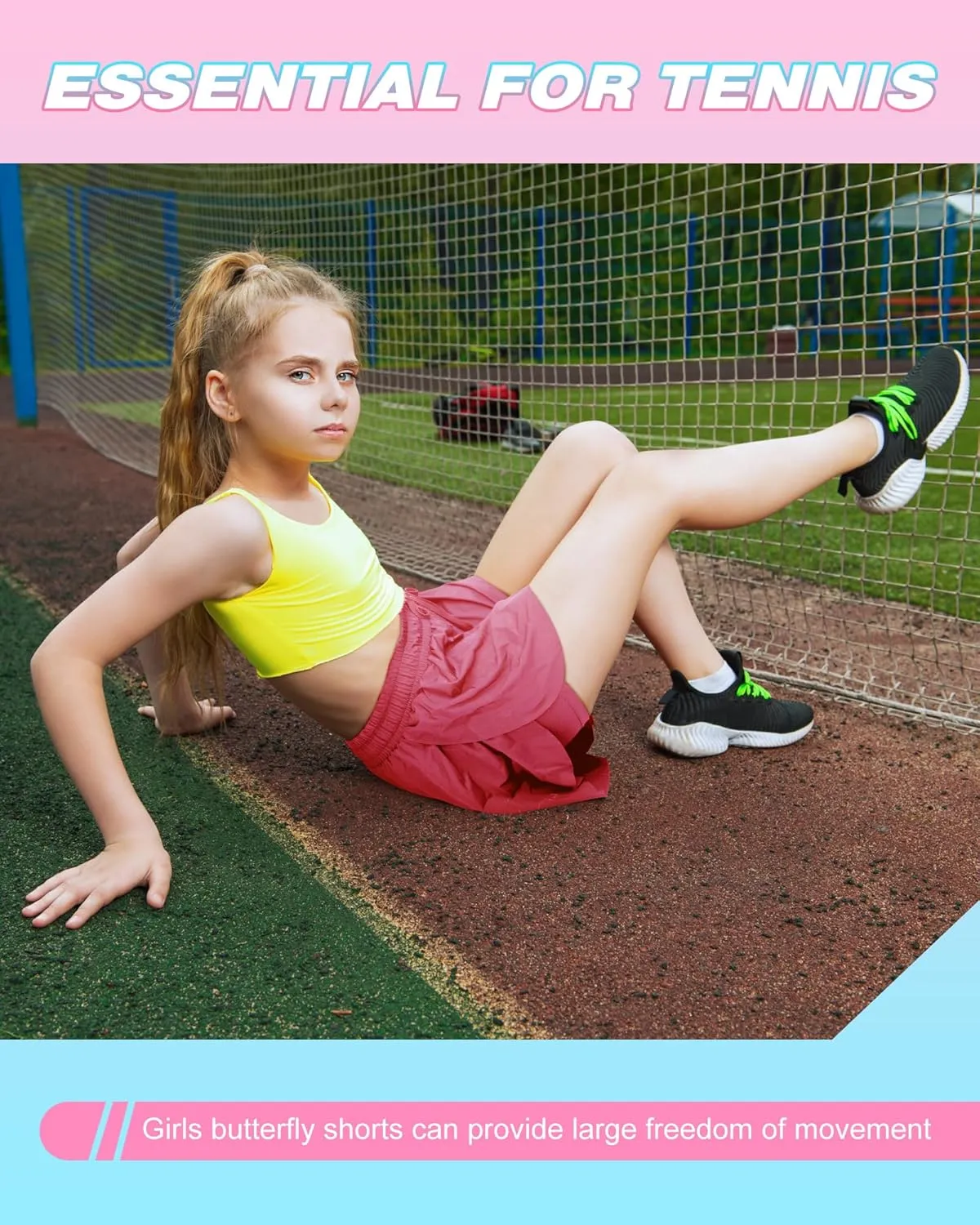 4 Pack Girls 2 in 1 Flowy Running Shorts with Pockets Teen Kids Butterfly Gym Shorts Summer Women Workout Yoga