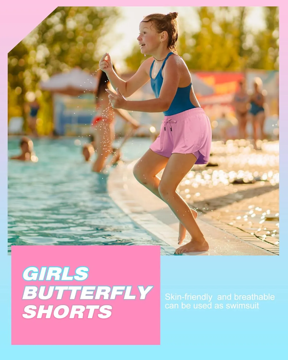 4 Pack Girls 2 in 1 Flowy Running Shorts with Pockets Teen Kids Butterfly Gym Shorts Summer Women Workout Yoga