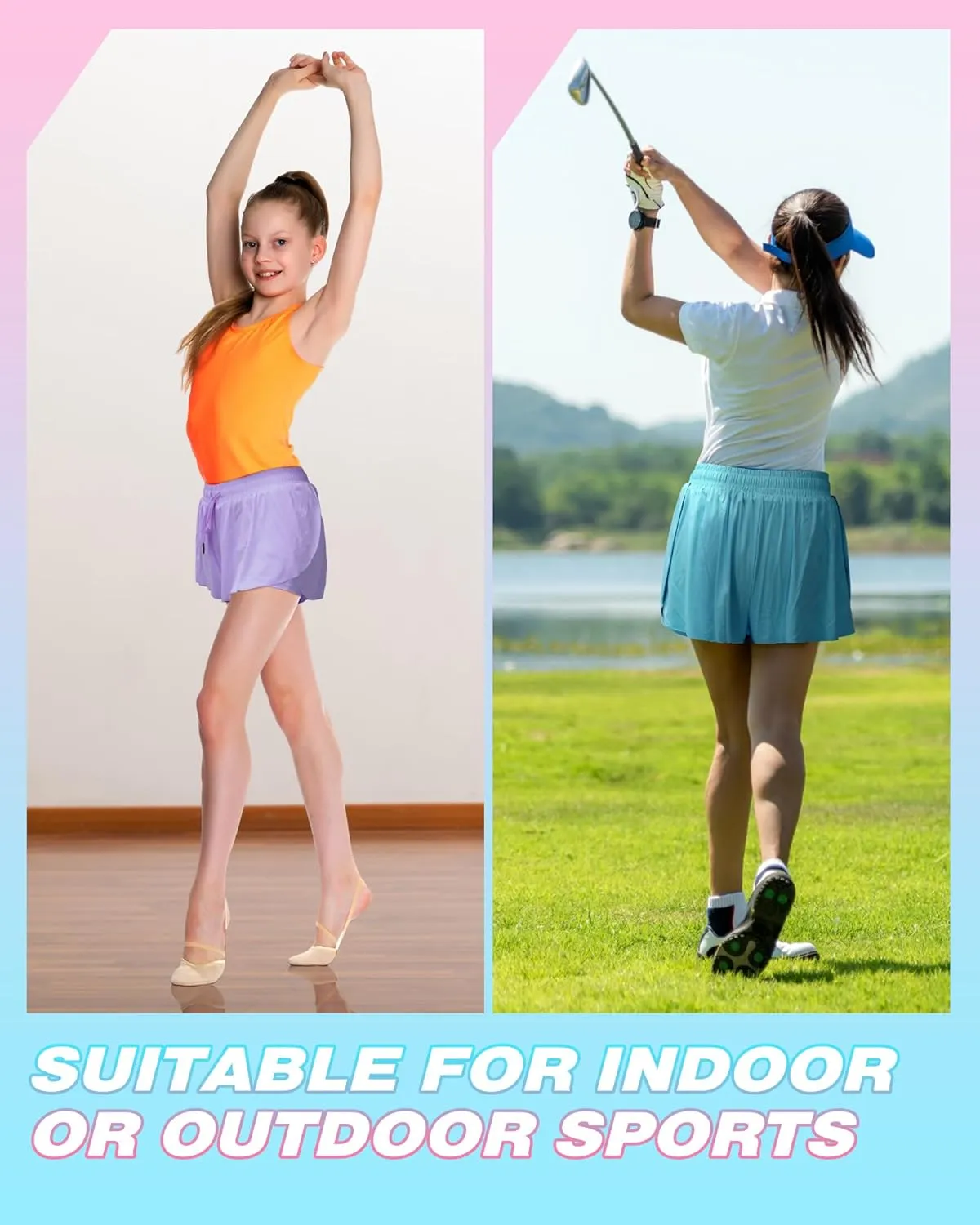 4 Pack Girls 2 in 1 Flowy Running Shorts with Pockets Teen Kids Butterfly Gym Shorts Summer Women Workout Yoga