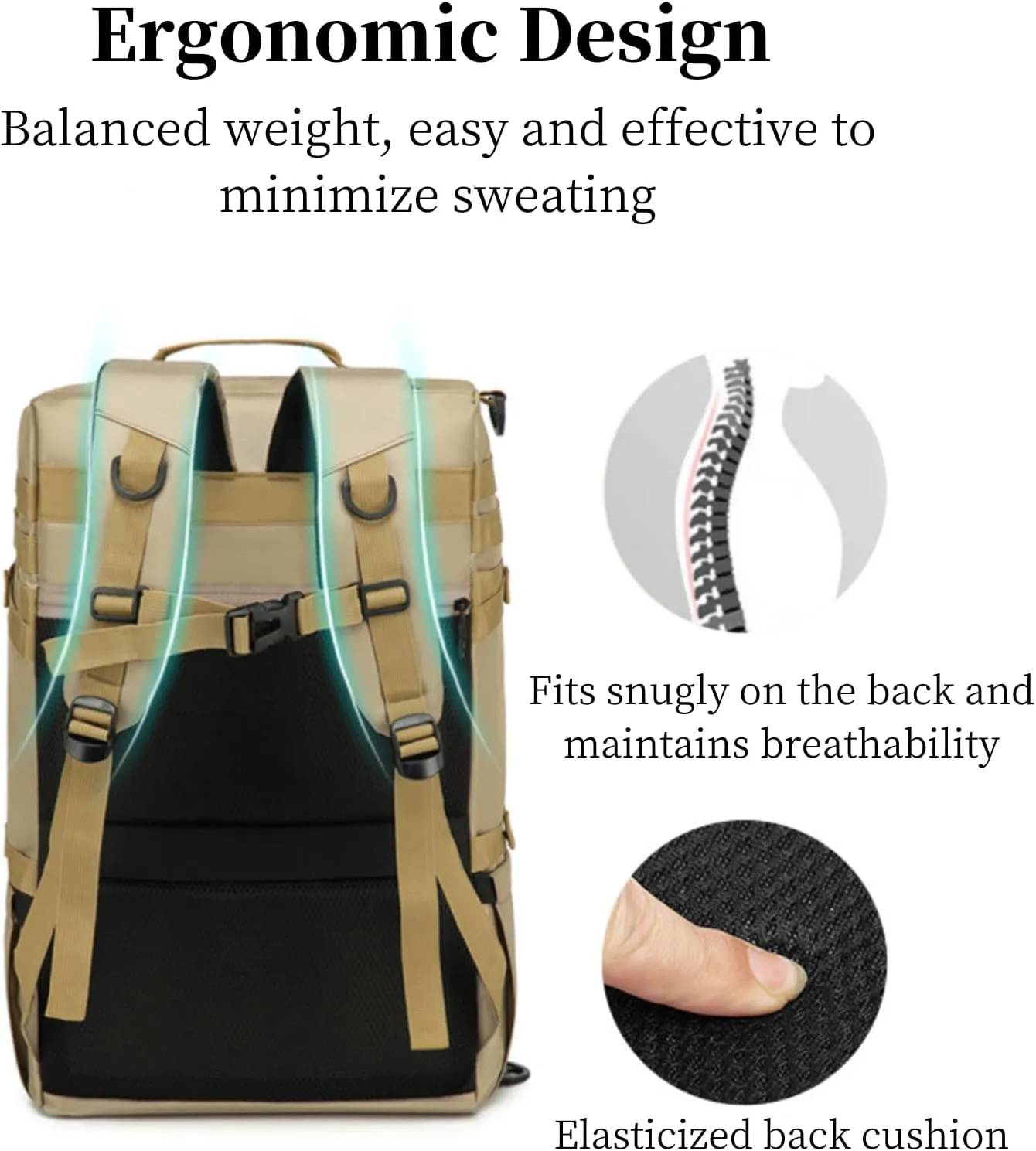 45L Travel Backpack, 15.6 Inch Laptop Backpack for Men Women, Large Carry on Backpack Airplane Approved, Waterproof Rucksack Casual Daypack with Shoe Compartment for Work Business Hiking khaki