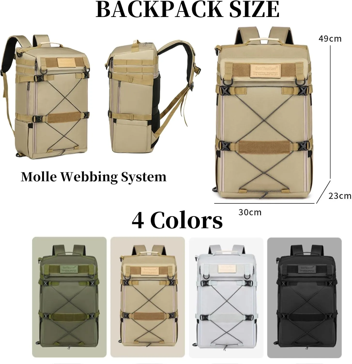 45L Travel Backpack, 15.6 Inch Laptop Backpack for Men Women, Large Carry on Backpack Airplane Approved, Waterproof Rucksack Casual Daypack with Shoe Compartment for Work Business Hiking khaki