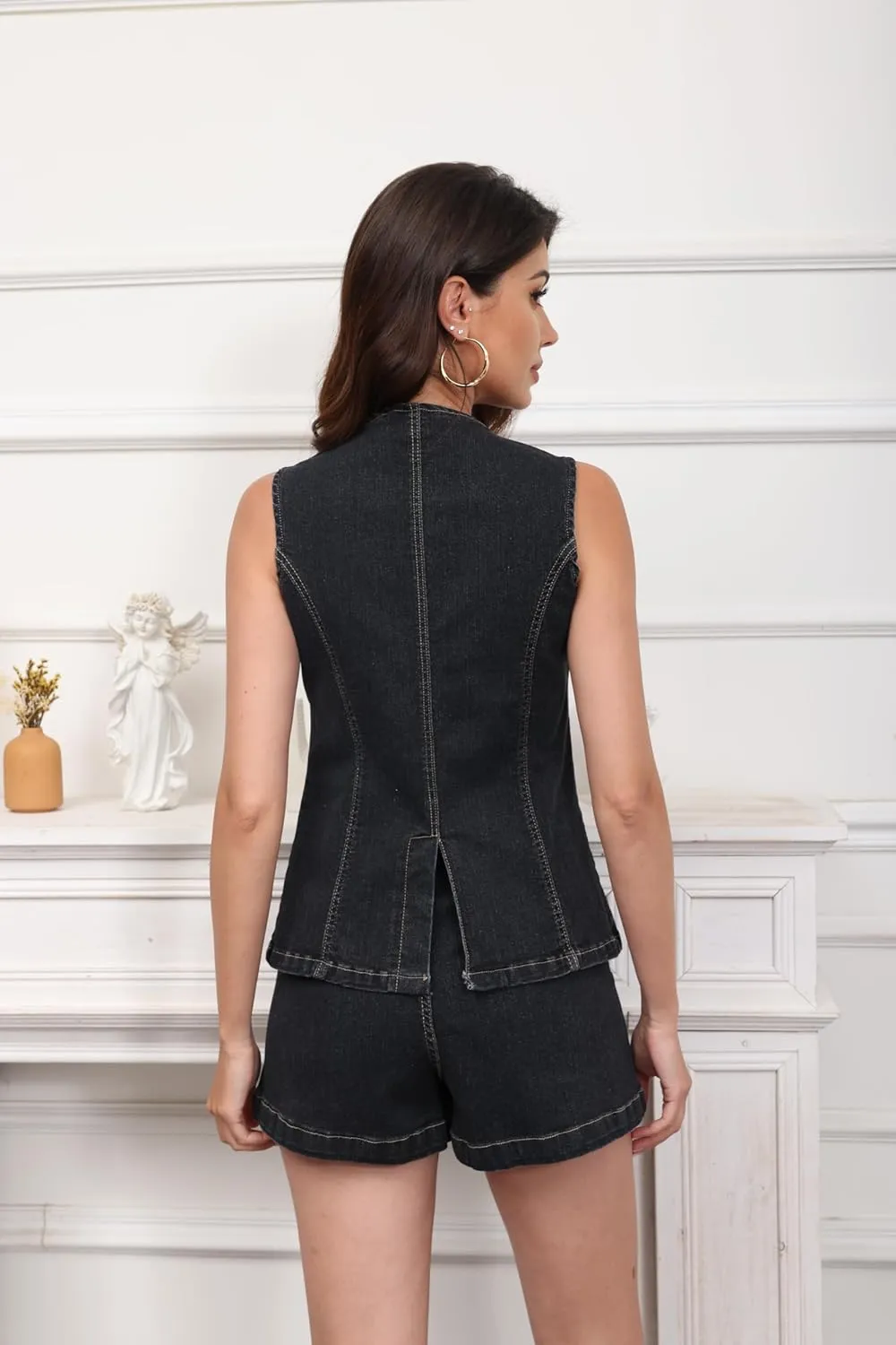 acelyn Womens Business Casual Outfits 2 Piece Denim Set Sleeveless Blazer Vest & Short Set Jeans Two Piece Outfits
