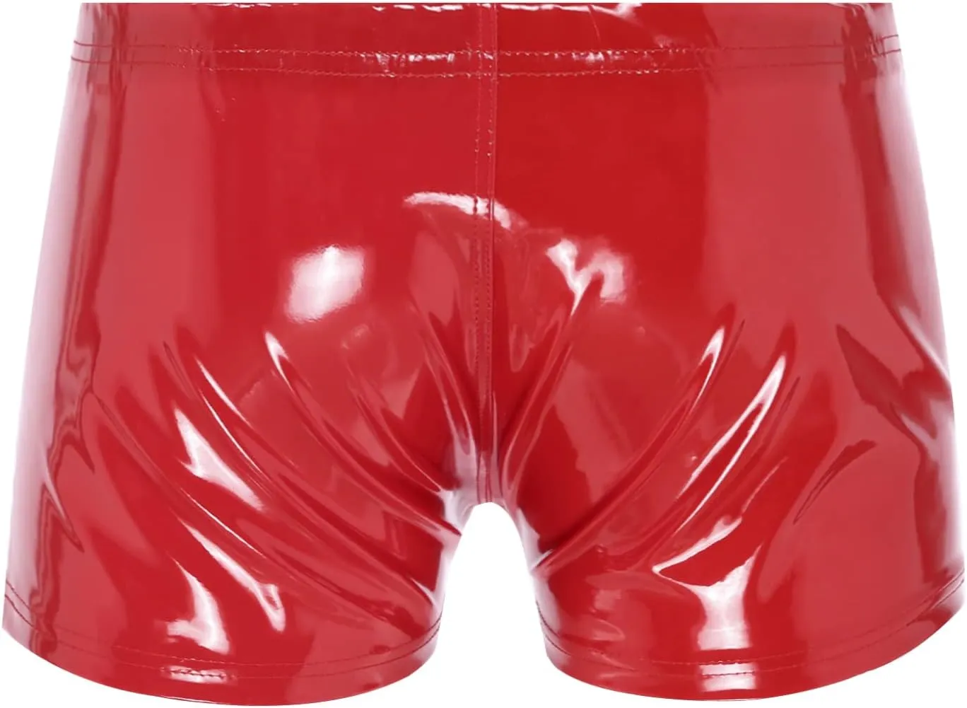 ACSUSS Mens Wet Look Patent Leather Shorts Zipper Open Front Boxer Brief Underpants Nightclub