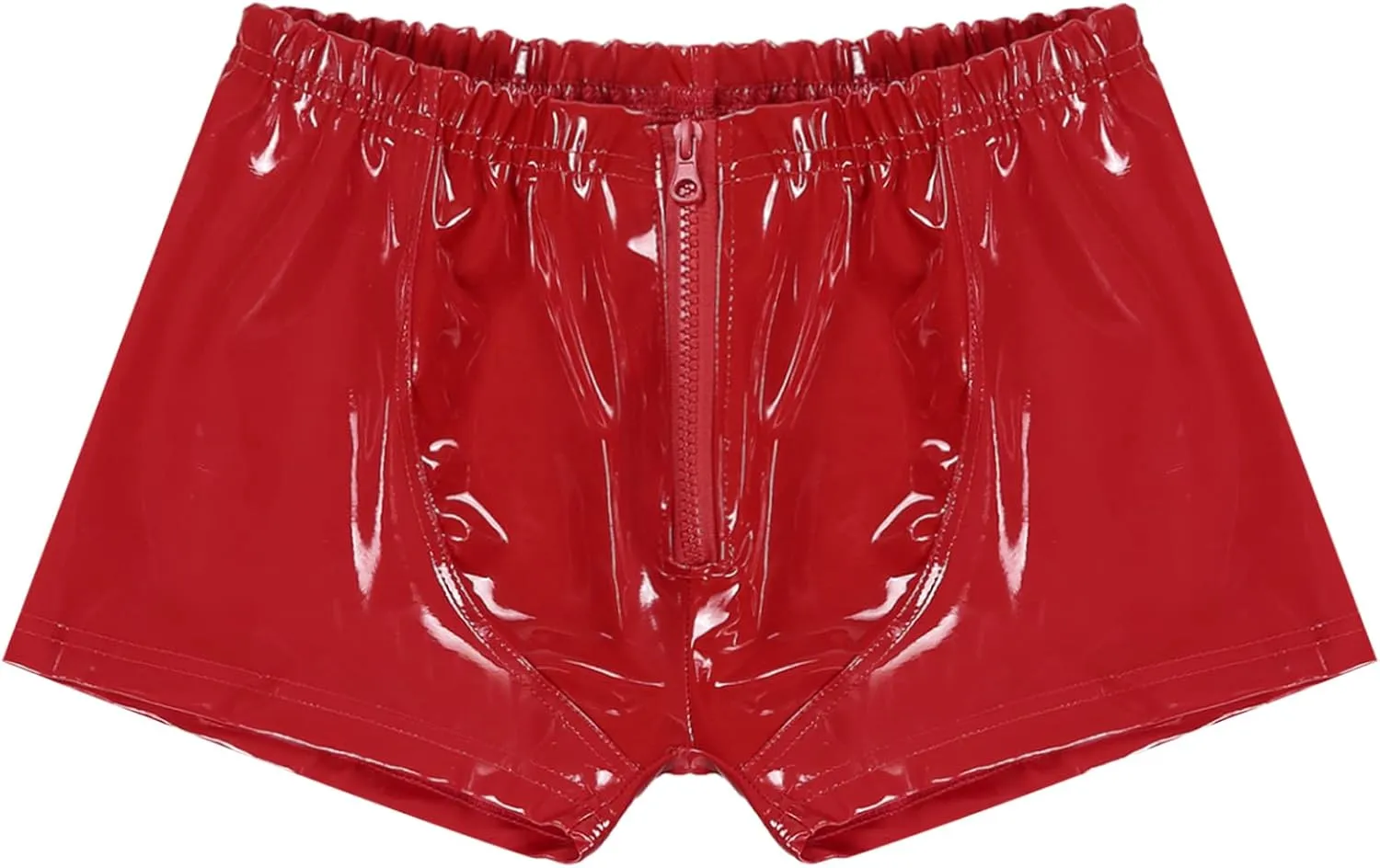 ACSUSS Mens Wet Look Patent Leather Shorts Zipper Open Front Boxer Brief Underpants Nightclub