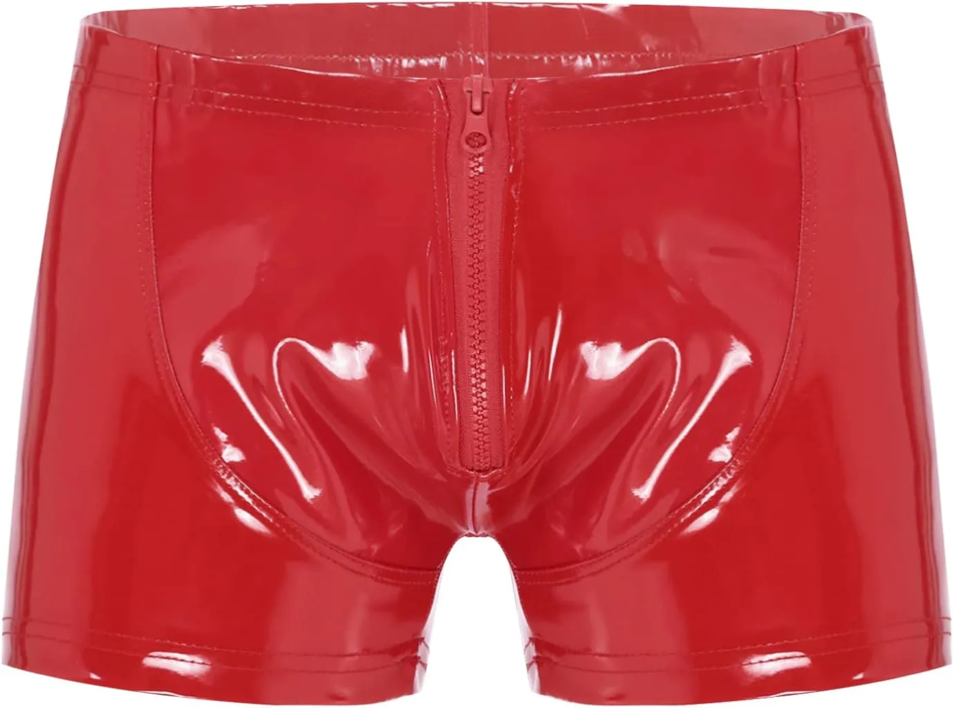 ACSUSS Mens Wet Look Patent Leather Shorts Zipper Open Front Boxer Brief Underpants Nightclub