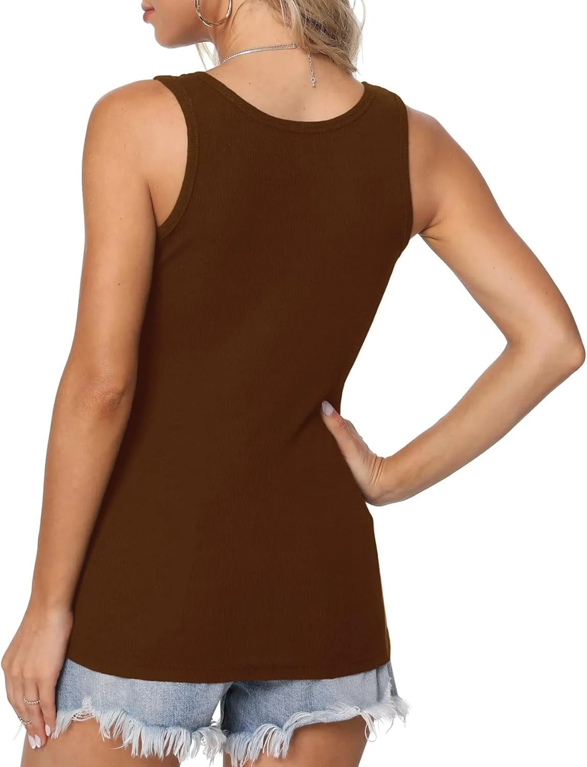 Afibi Womens Scoop Neck Henley Tank Tops Low Cut Solid Sexy Summer Sleeveless Button Down Shirts