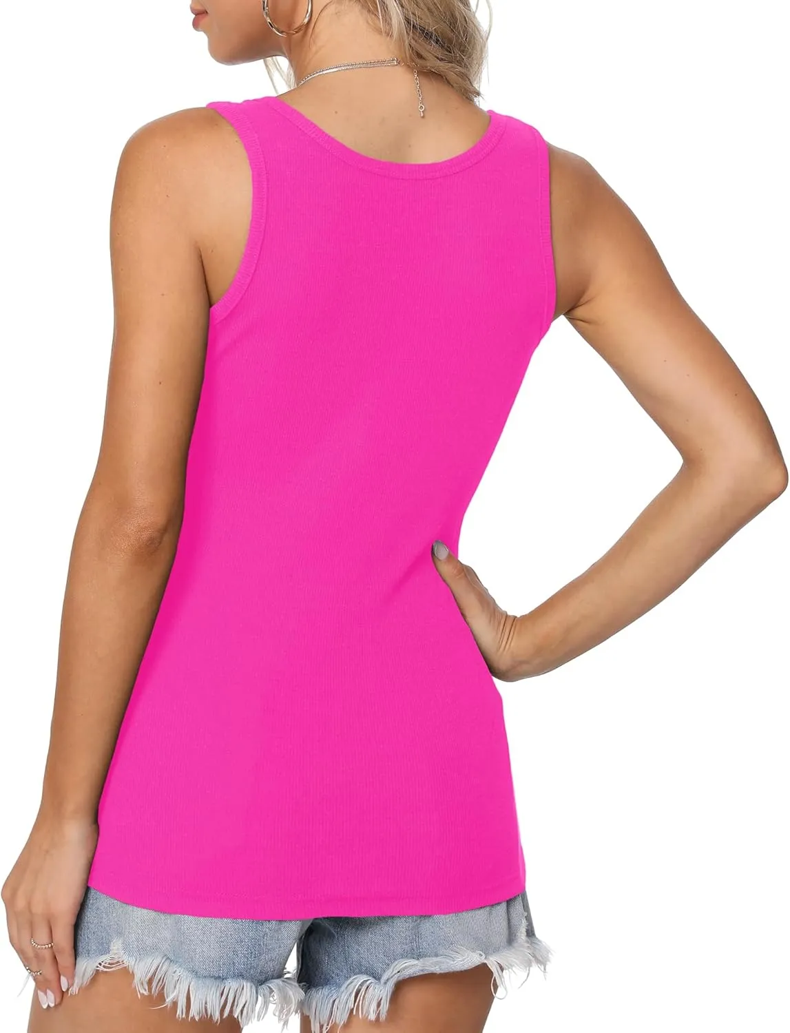 Afibi Womens Scoop Neck Henley Tank Tops Low Cut Solid Sexy Summer Sleeveless Button Down Shirts