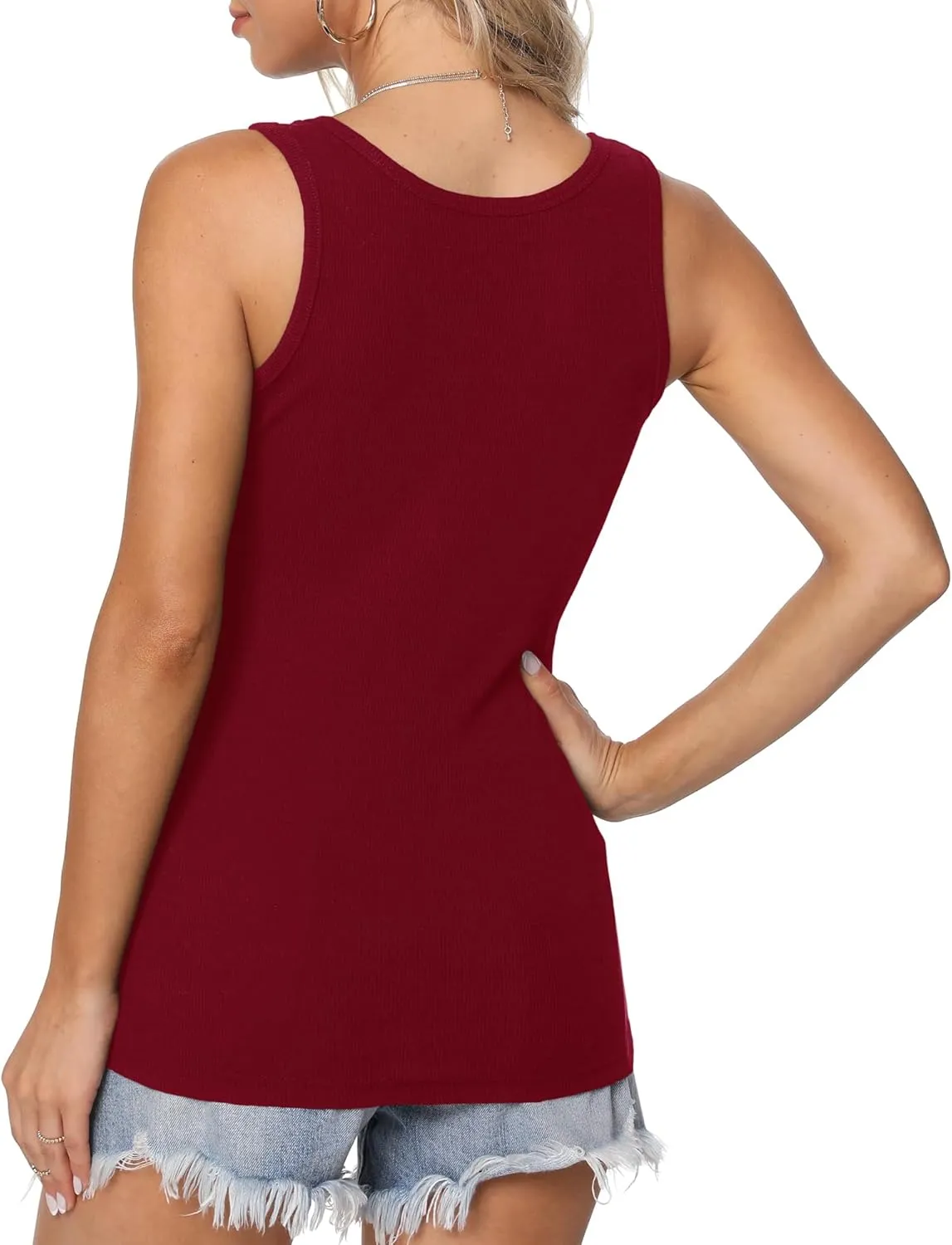 Afibi Womens Scoop Neck Henley Tank Tops Low Cut Solid Sexy Summer Sleeveless Button Down Shirts