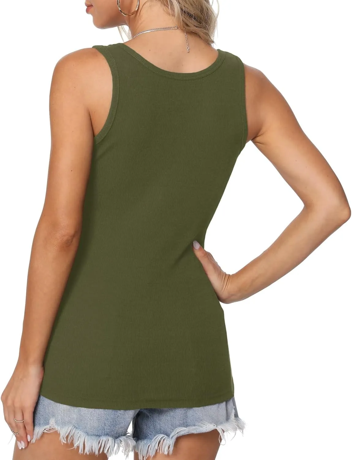 Afibi Womens Scoop Neck Henley Tank Tops Low Cut Solid Sexy Summer Sleeveless Button Down Shirts