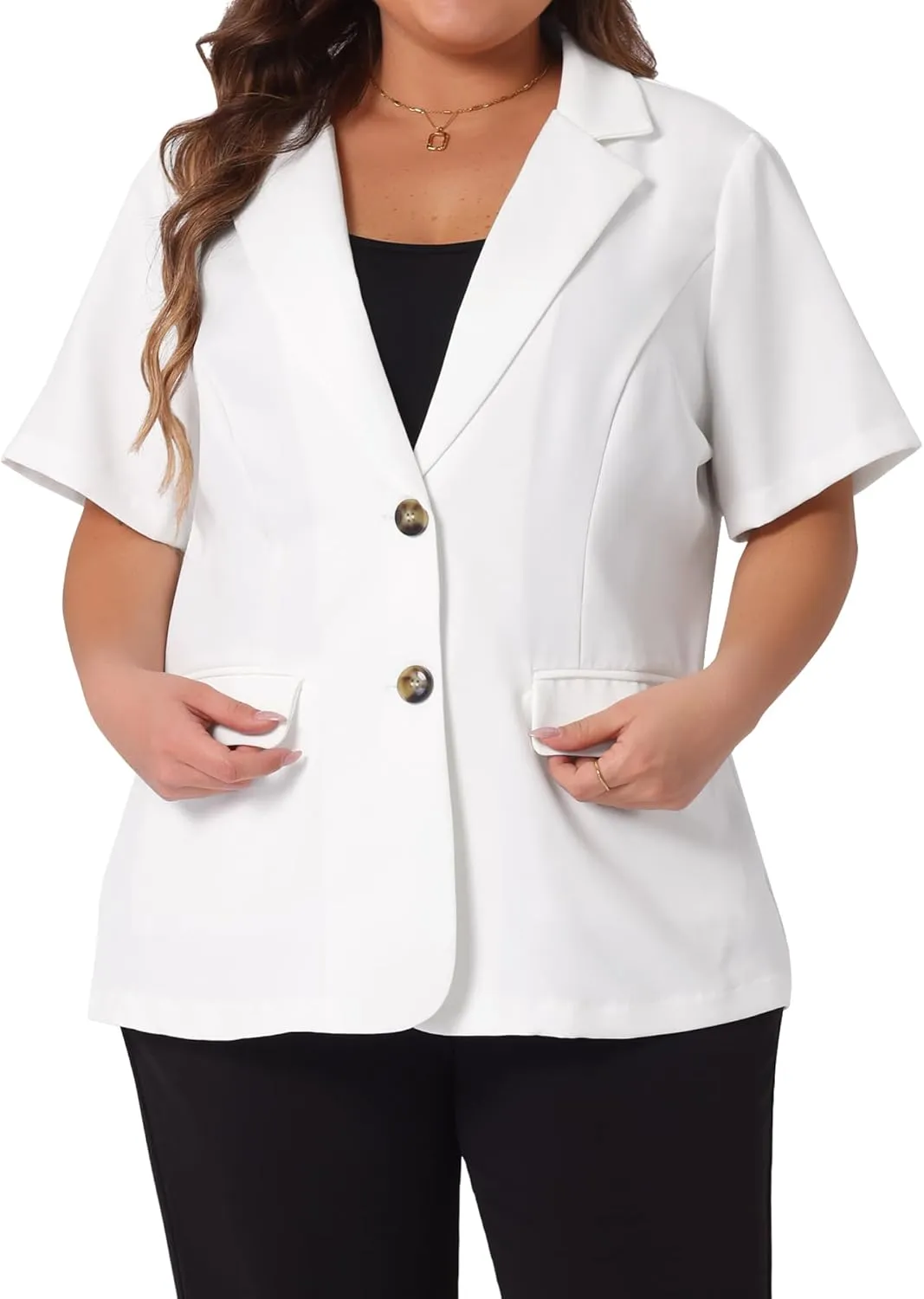 Agnes Orinda Plus Size Casual Blazers for Women Short Sleeve Notched Lapel Button Work Office Blazer Suit Jacket