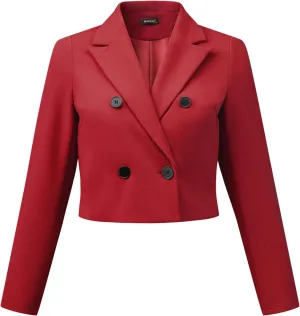 Allegra K Business Casual Cropped Blazer for Women's 2025 Trendy Double Breasted Long Sleeve Short Jacket