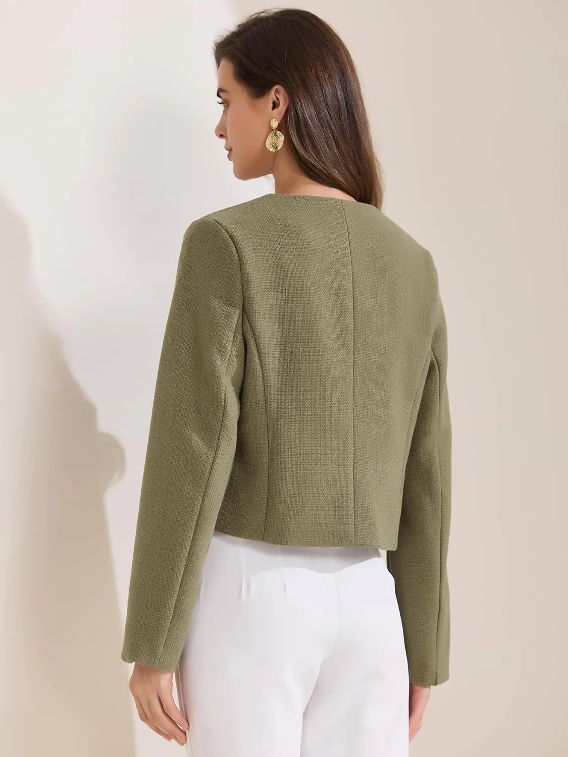 Allegra K Women's Cropped Blazer Jacket Long Sleeve Button Down Spring Fall Work Business Tweed Blazers