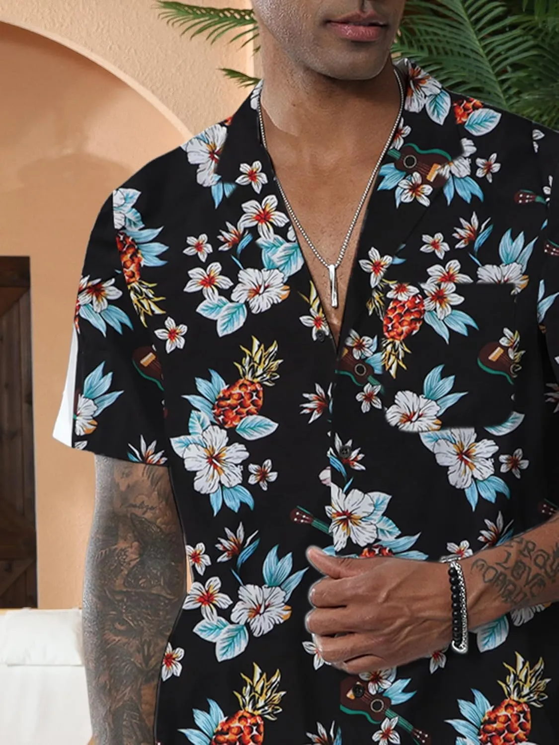Anbech Hawaiian Shirt for Men Short Sleeve Tropical Holiday Beach Button Down Shirts with Pocket