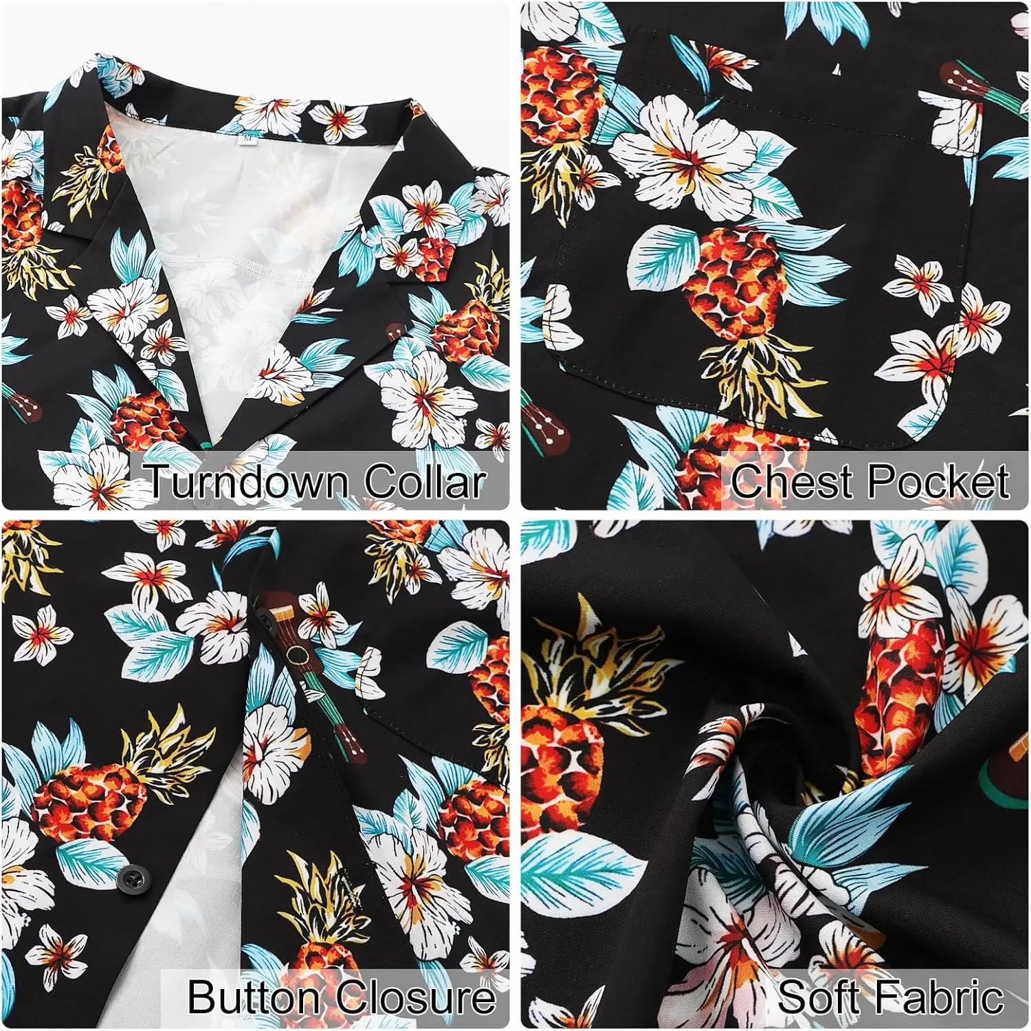Anbech Hawaiian Shirt for Men Short Sleeve Tropical Holiday Beach Button Down Shirts with Pocket