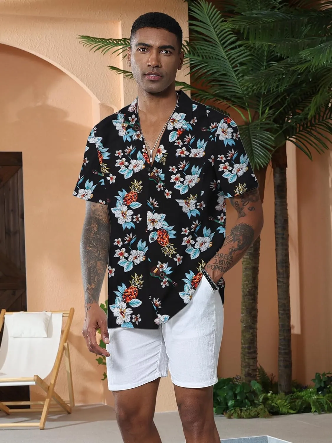 Anbech Hawaiian Shirt for Men Short Sleeve Tropical Holiday Beach Button Down Shirts with Pocket