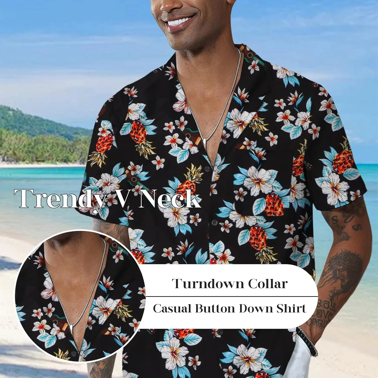 Anbech Hawaiian Shirt for Men Short Sleeve Tropical Holiday Beach Button Down Shirts with Pocket