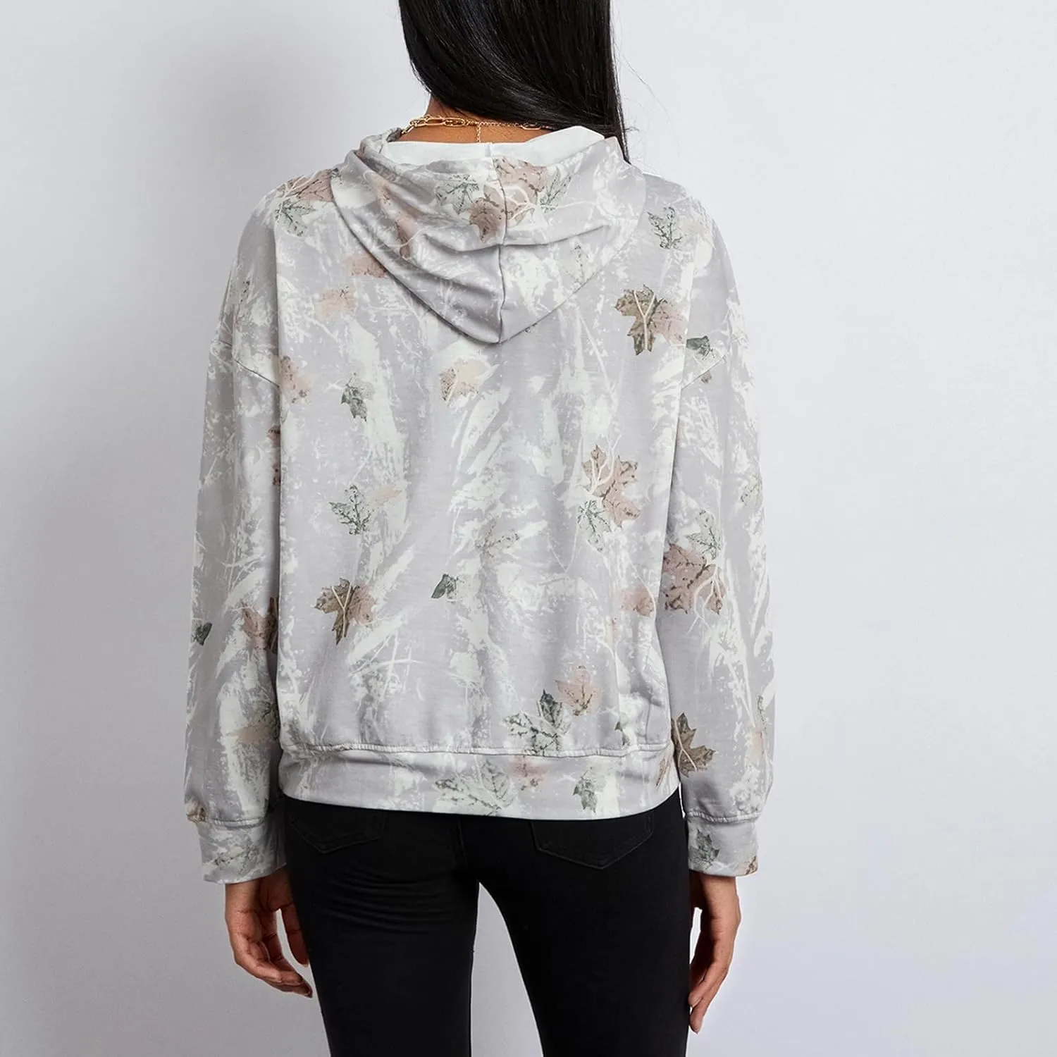 Aopwsrlyi Women's Camo Hoodies Maple Leaf Print Oversized Long Sleeve Pullover Hooded Sweatshirt with Pocket