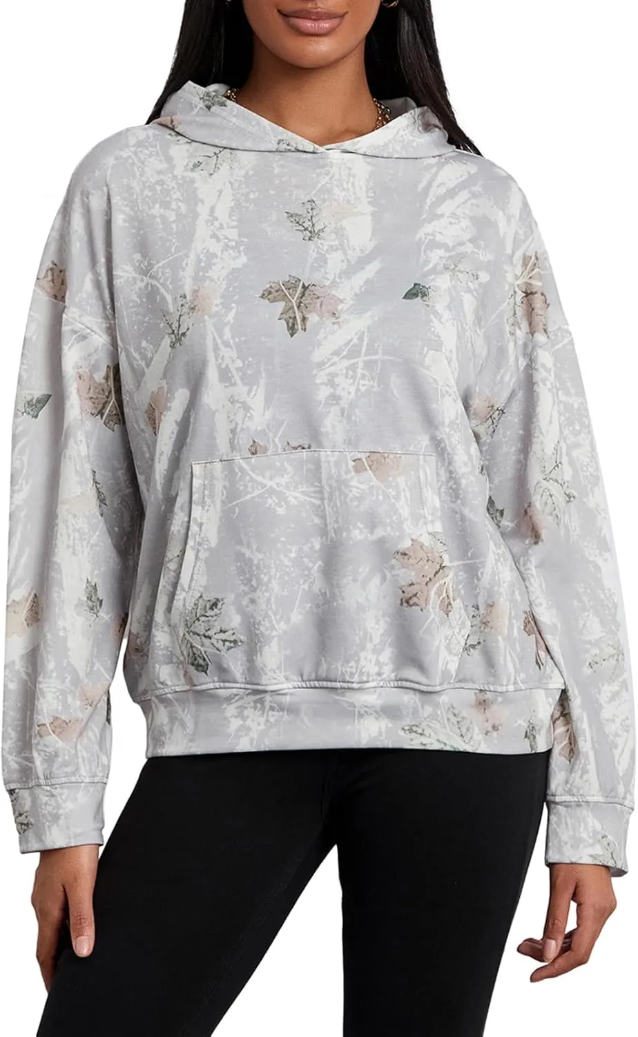 Aopwsrlyi Women's Camo Hoodies Maple Leaf Print Oversized Long Sleeve Pullover Hooded Sweatshirt with Pocket
