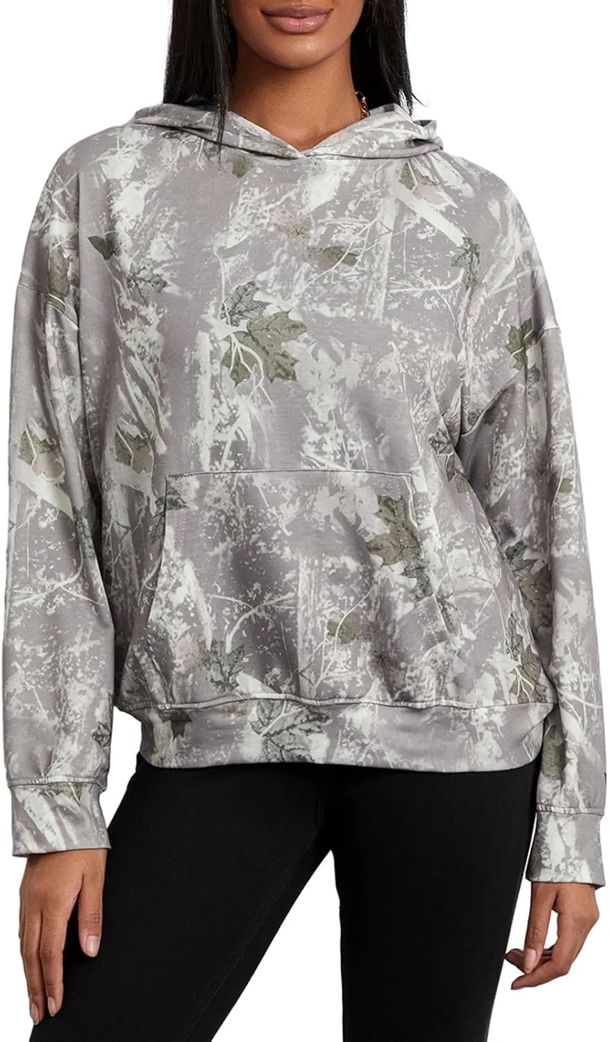 Aopwsrlyi Women's Camo Hoodies Maple Leaf Print Oversized Long Sleeve Pullover Hooded Sweatshirt with Pocket
