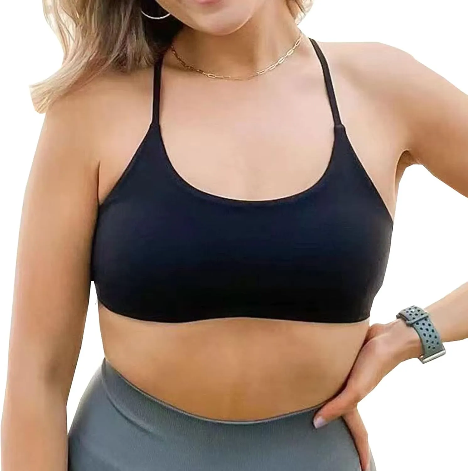 Aoxjox Women's Workout Sports Bras Fitness Backless Padded Ivy Low Impact Bra Yoga Crop Tank Top