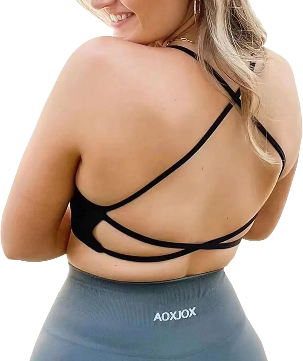 Aoxjox Women's Workout Sports Bras Fitness Backless Padded Ivy Low Impact Bra Yoga Crop Tank Top
