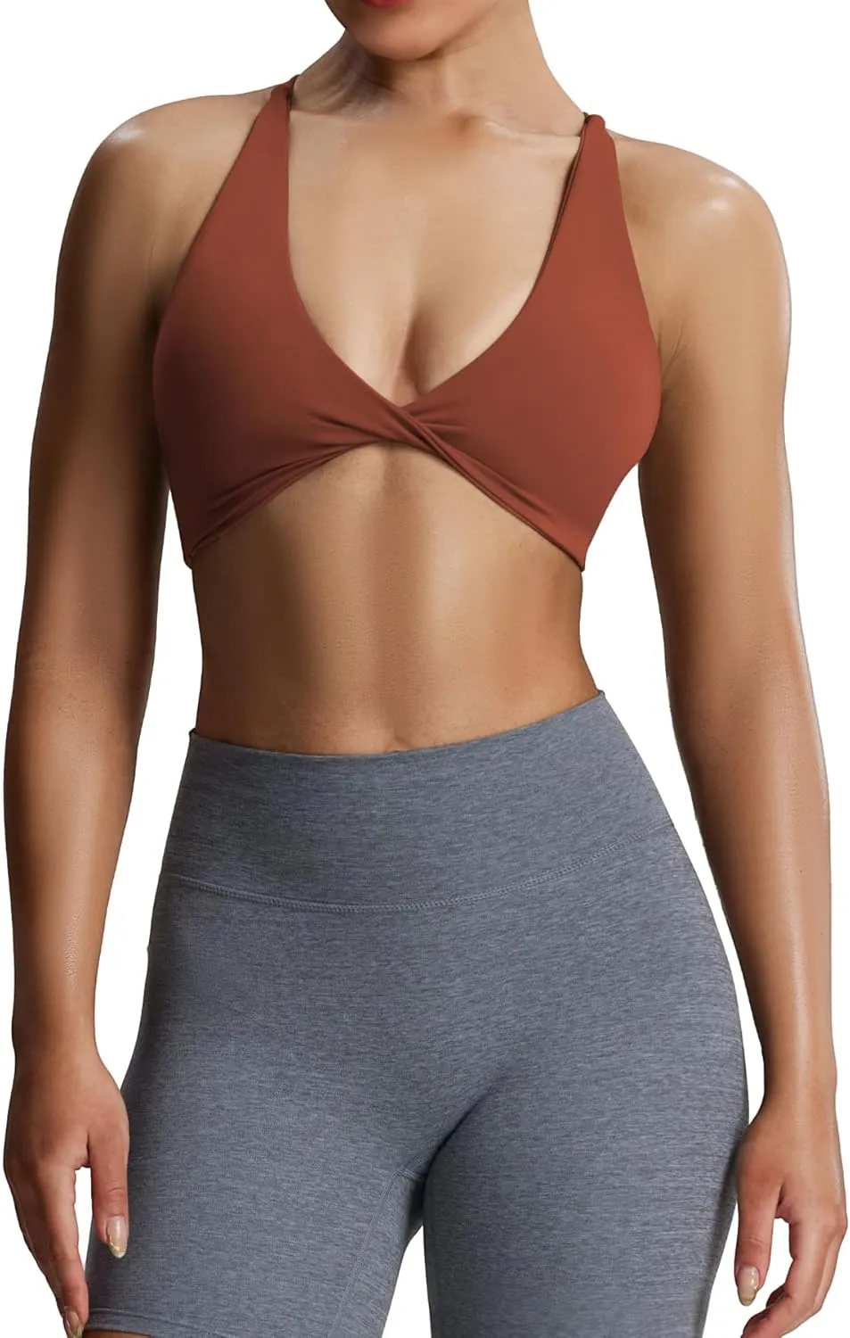 Aoxjox Women's Workout Sports Bras Fitness Backless Padded Sienna Low Impact Bra Yoga Crop Tank Top