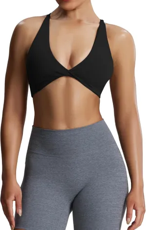 Aoxjox Women's Workout Sports Bras Fitness Backless Padded Sienna Low Impact Bra Yoga Crop Tank Top