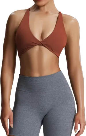Aoxjox Women's Workout Sports Bras Fitness Backless Padded Sienna Low Impact Bra Yoga Crop Tank Top