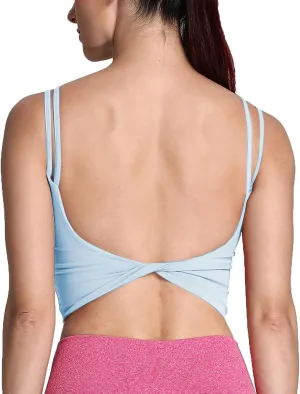 Aoxjox Women's Workout Sports Bras Fitness Padded Backless Yoga Crop Tank Top Twist Back Cami