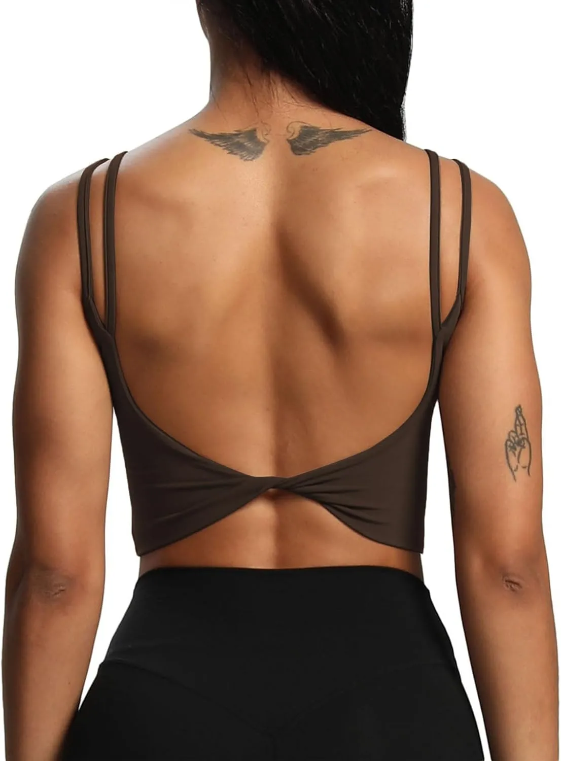 Aoxjox Women's Workout Sports Bras Fitness Padded Backless Yoga Crop Tank Top Twist Back Cami