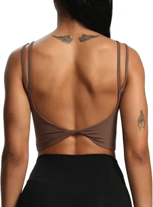 Aoxjox Women's Workout Sports Bras Fitness Padded Backless Yoga Crop Tank Top Twist Back Cami