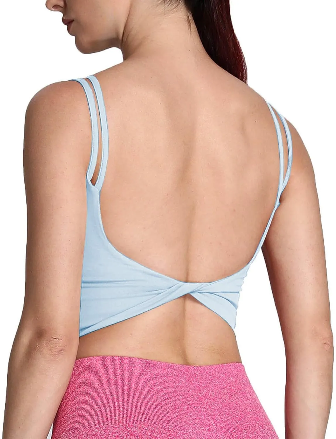 Aoxjox Women's Workout Sports Bras Fitness Padded Backless Yoga Crop Tank Top Twist Back Cami