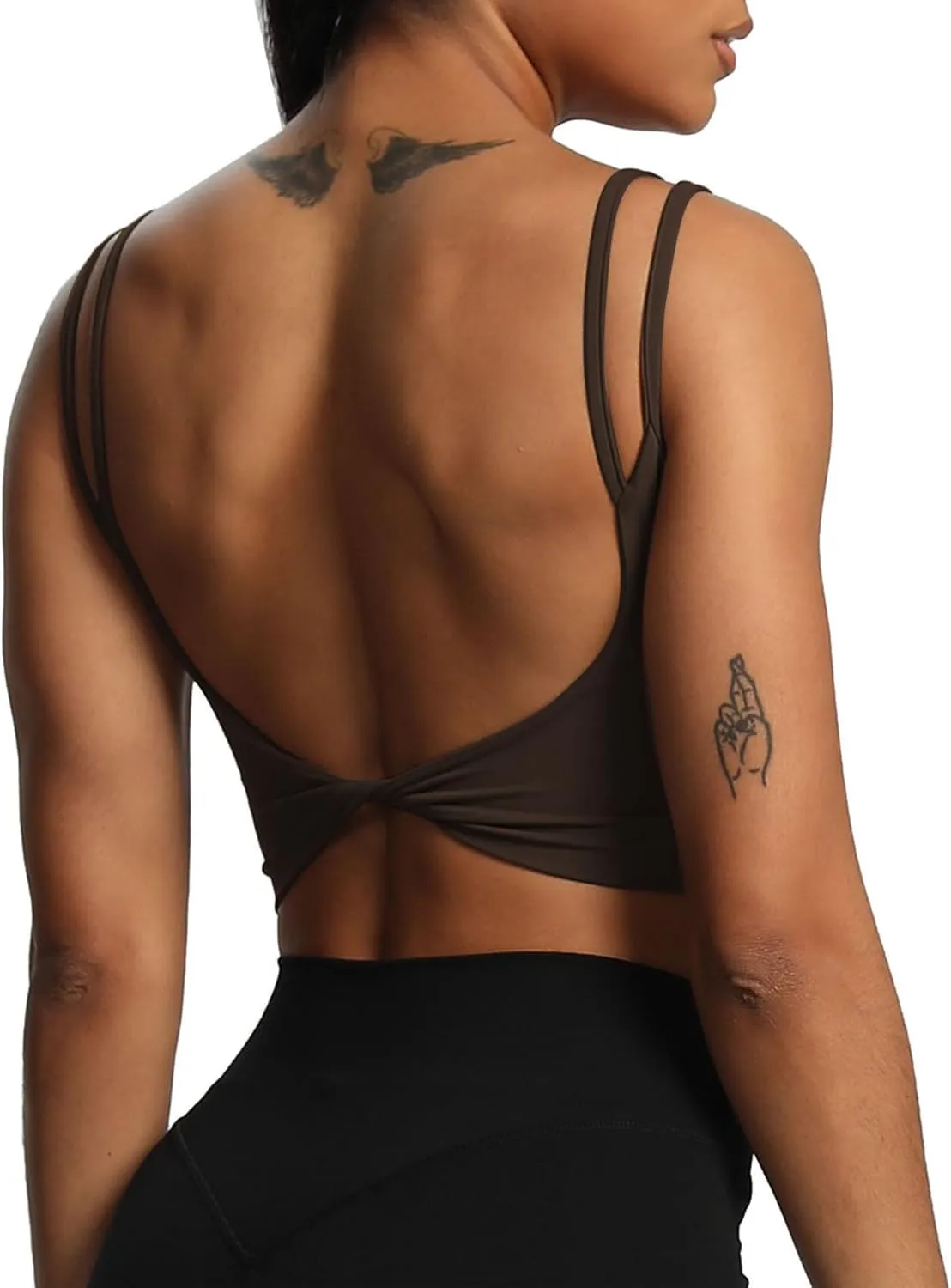 Aoxjox Women's Workout Sports Bras Fitness Padded Backless Yoga Crop Tank Top Twist Back Cami