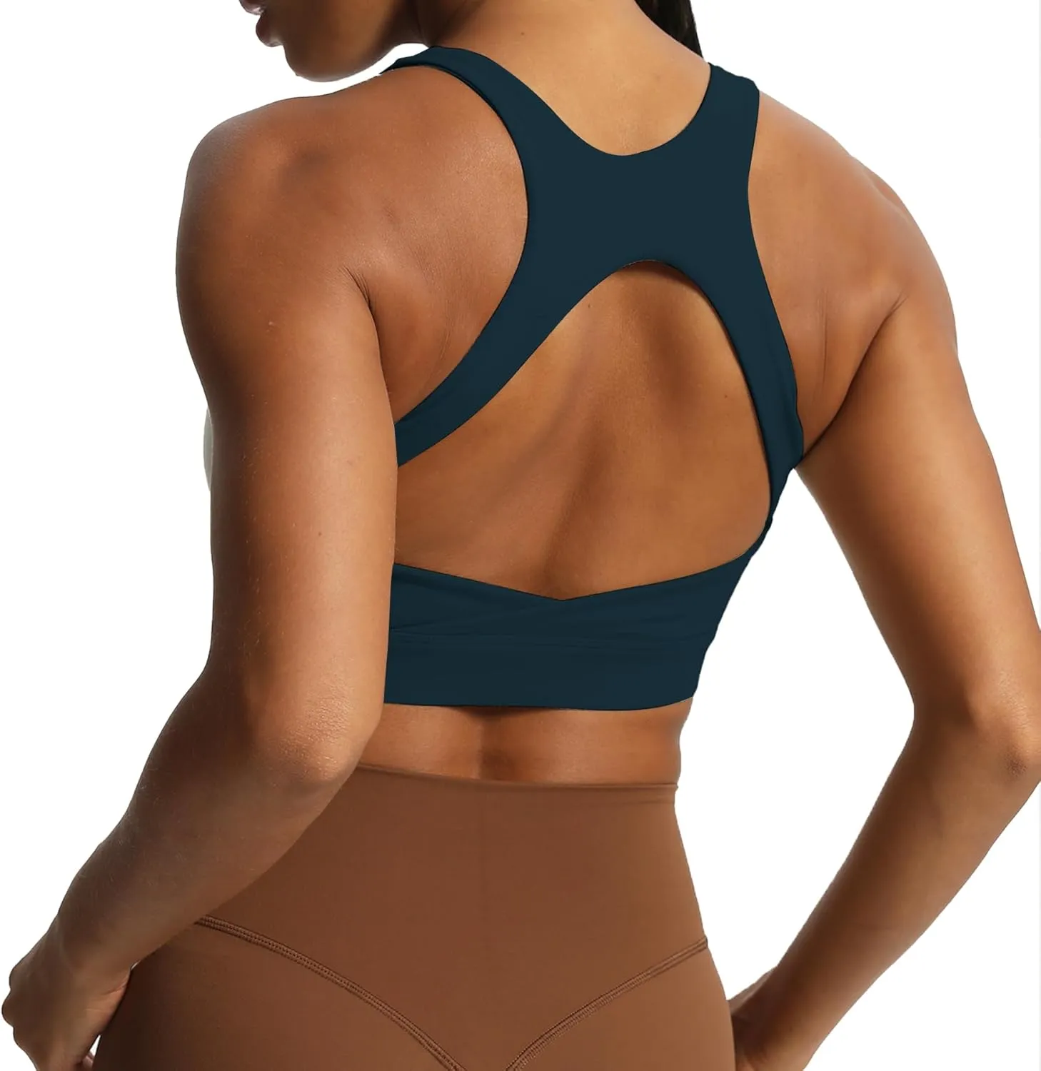Aoxjox Women's Workout Sports Bras High Impact Fitness Backless Padded Training Gym Khloe Bra Yoga Crop Tank Top