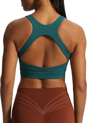 Aoxjox Women's Workout Sports Bras High Impact Fitness Backless Padded Training Gym Khloe Bra Yoga Crop Tank Top
