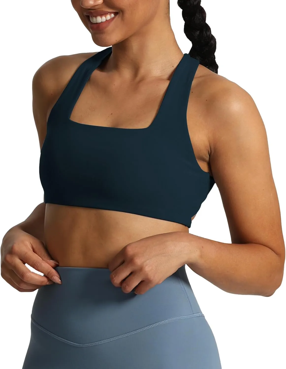 Aoxjox Women's Workout Sports Bras Square Neck Emma Cross Back Fitness Padded Training Gym Bra Yoga Crop Tank Top
