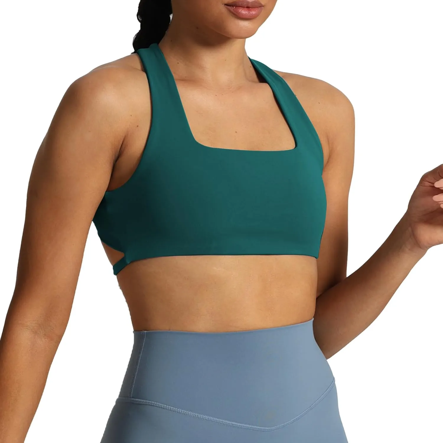 Aoxjox Women's Workout Sports Bras Square Neck Emma Cross Back Fitness Padded Training Gym Bra Yoga Crop Tank Top