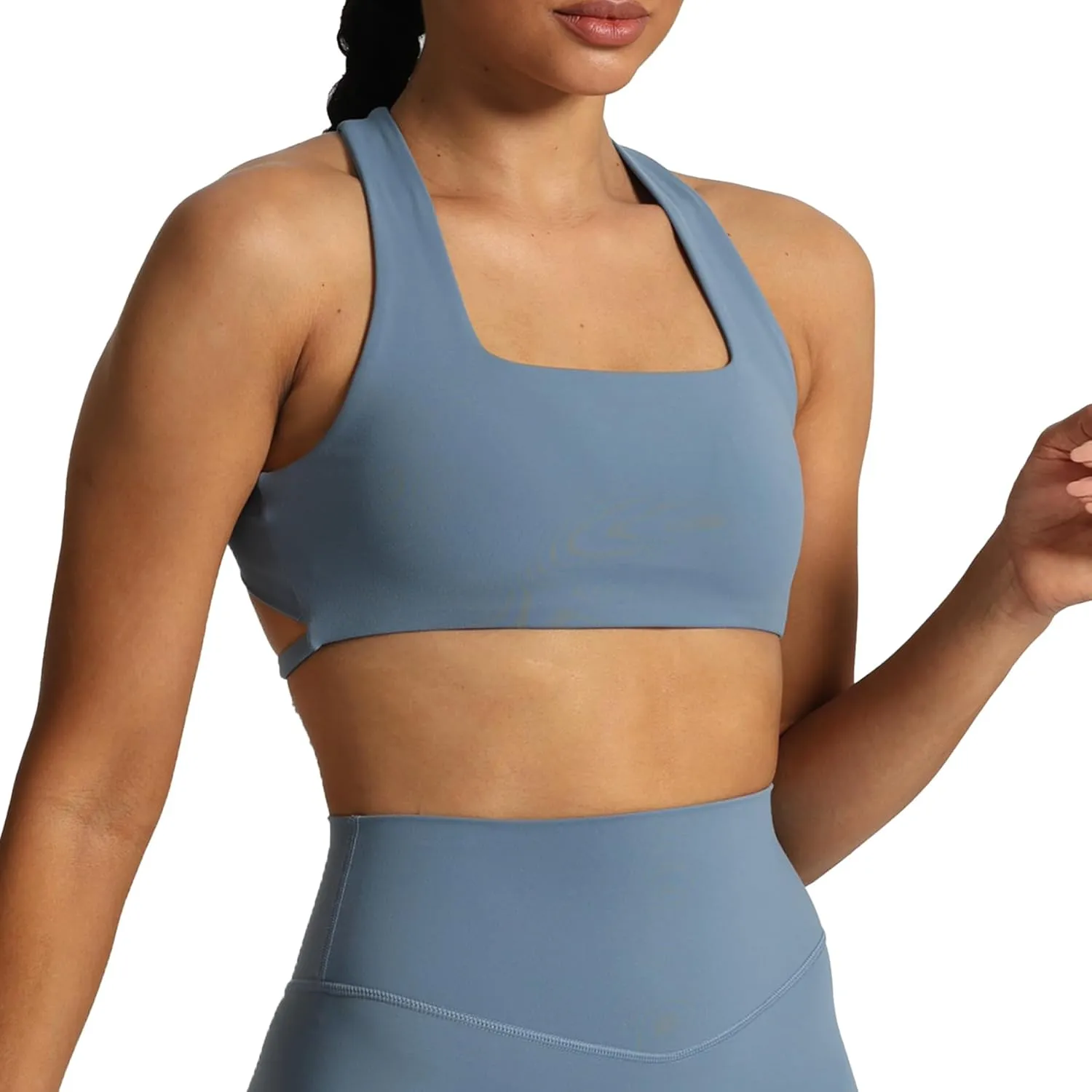 Aoxjox Women's Workout Sports Bras Square Neck Emma Cross Back Fitness Padded Training Gym Bra Yoga Crop Tank Top