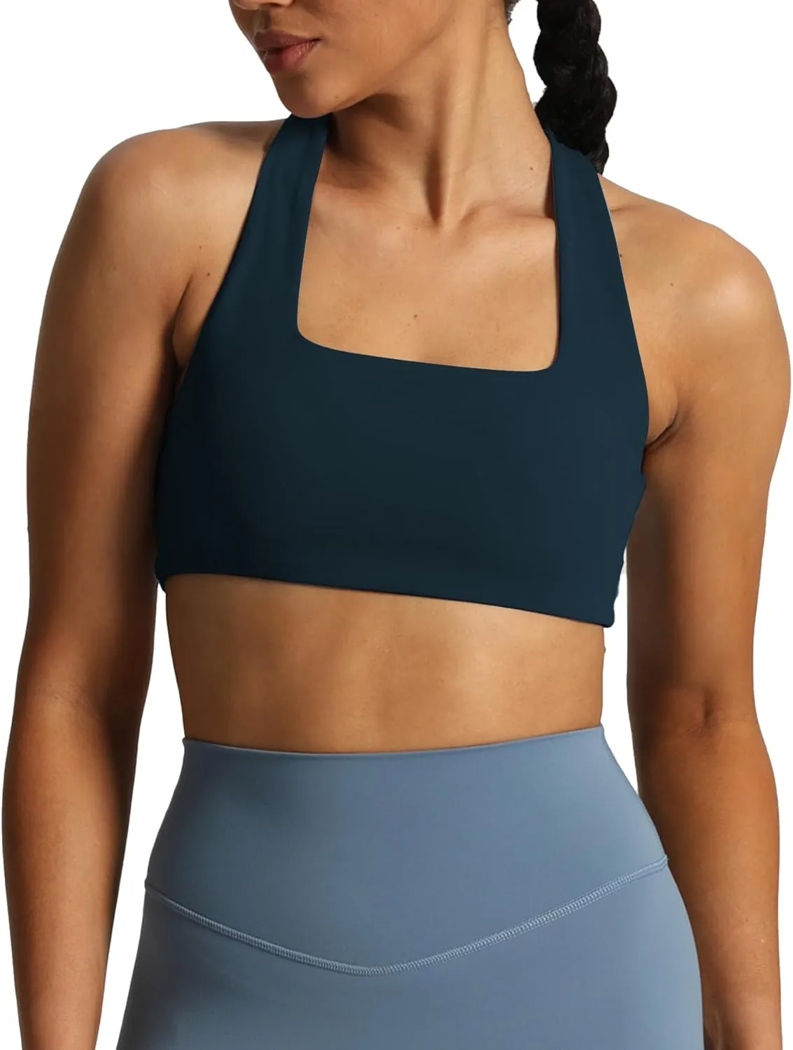 Aoxjox Women's Workout Sports Bras Square Neck Emma Cross Back Fitness Padded Training Gym Bra Yoga Crop Tank Top