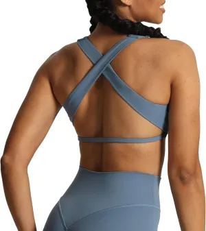 Aoxjox Women's Workout Sports Bras Square Neck Emma Cross Back Fitness Padded Training Gym Bra Yoga Crop Tank Top