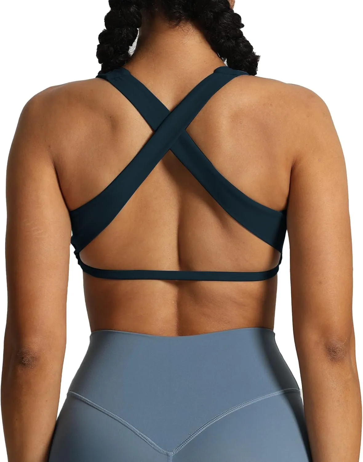 Aoxjox Women's Workout Sports Bras Square Neck Emma Cross Back Fitness Padded Training Gym Bra Yoga Crop Tank Top